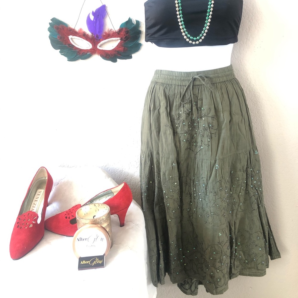 Flower Green Skirt 100%Cotton
